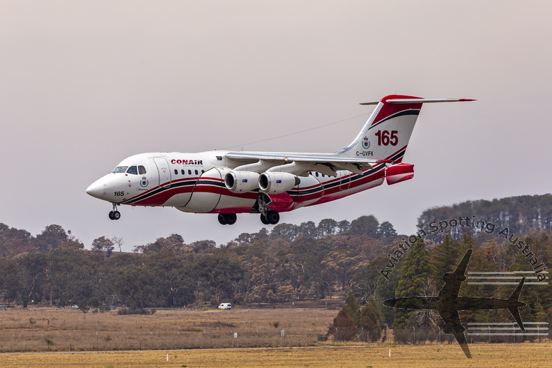 Conair_Aviation_(C-GVFK)_Avro_RJ85_landing_at_Canberra_Airport.jpeg